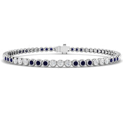 1.50Ct Round Blue Sapphire & Diamond Designer Bracelet 18k White Gold Ready To Ship