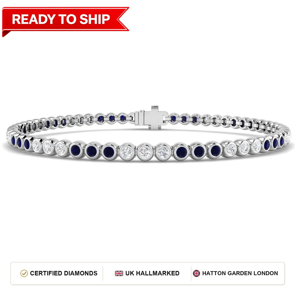 1.50Ct Round Blue Sapphire & Diamond Designer Bracelet 18k White Gold