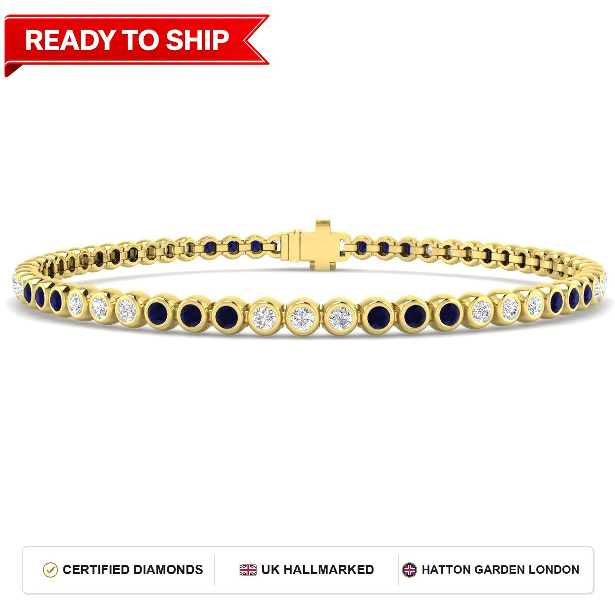 1.50Ct Round Blue Sapphire & Diamond Designer Bracelet 18k Yellow Gold