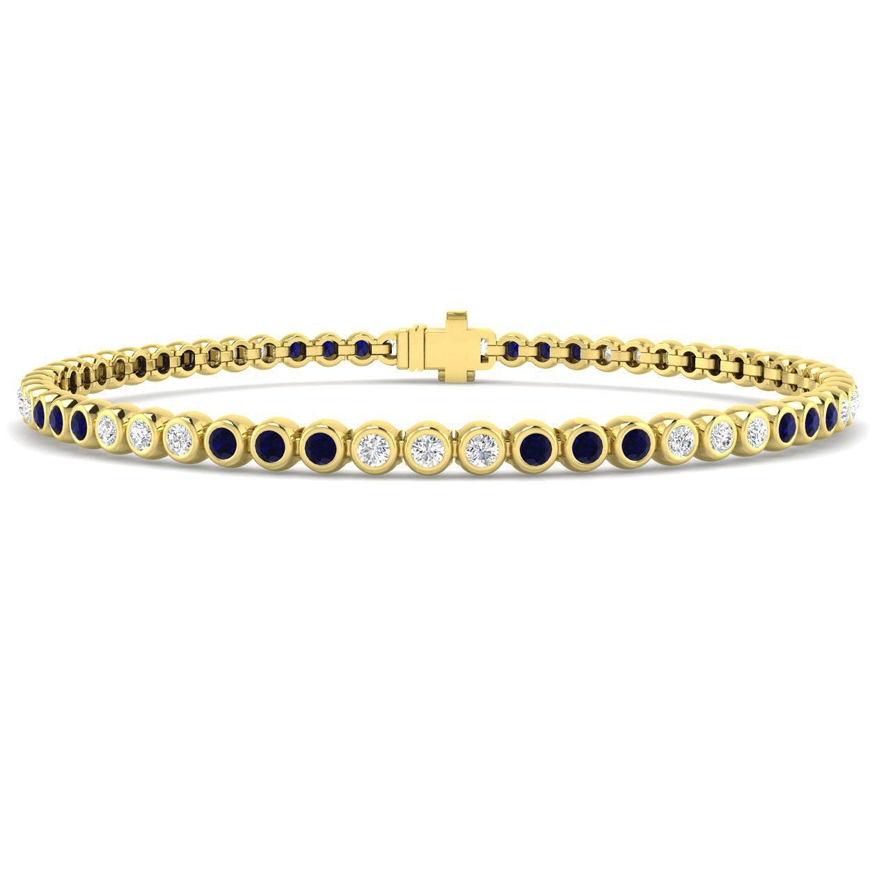 1.50Ct Round Blue Sapphire & Diamond Designer Bracelet 18k Yellow Gold Ready To Ship