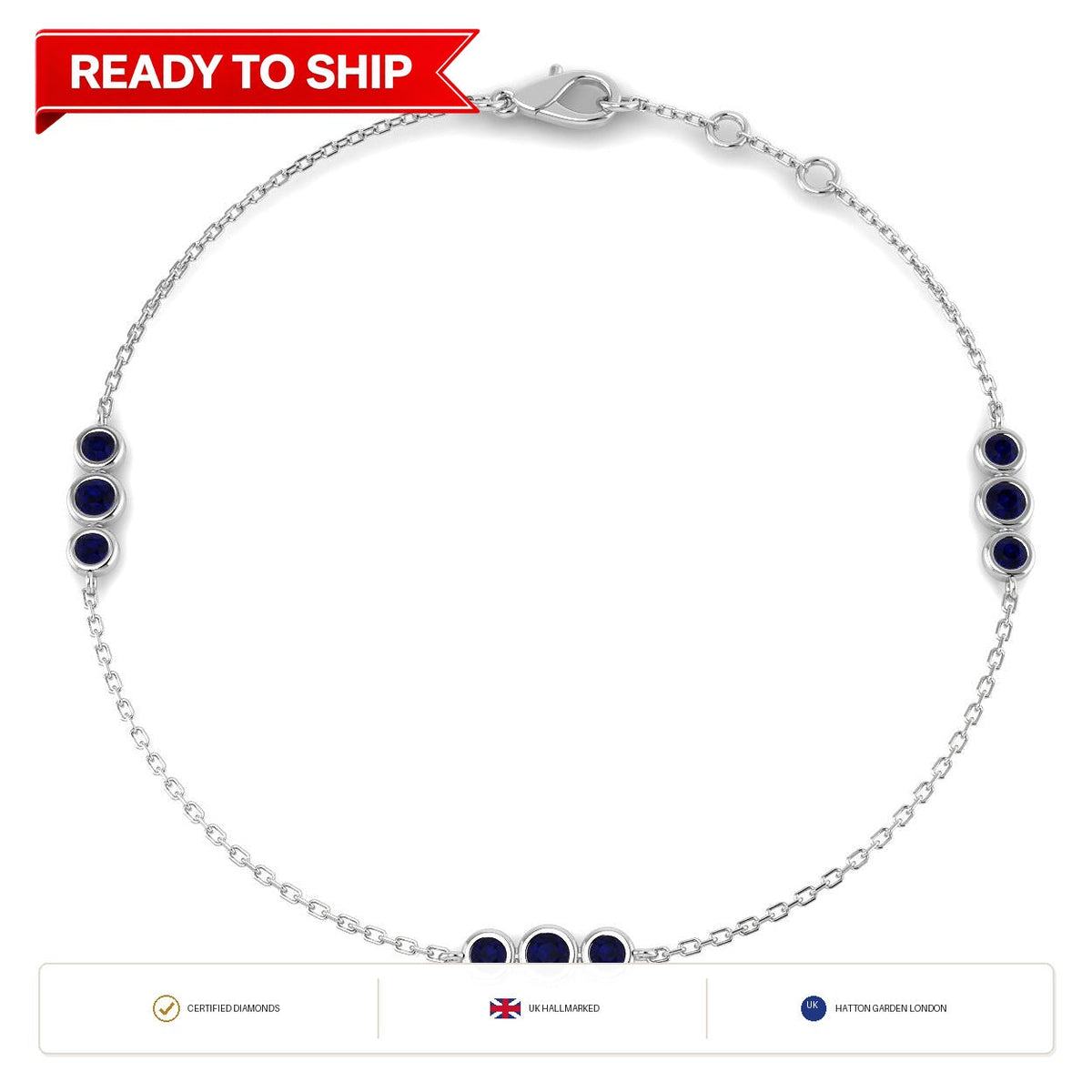 0.50Carat Round Blue Sapphire & Diamond Designer Bracelet 9k White Gold