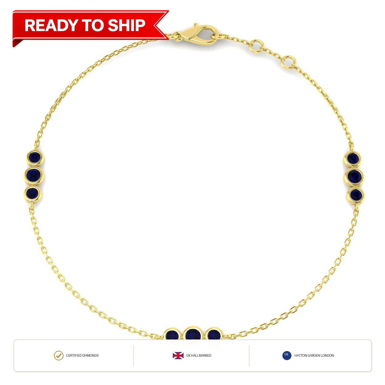 0.50Carat Round Blue Sapphire & Diamond Designer Bracelet 9k Yellow Gold