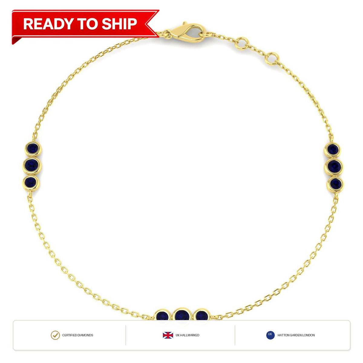 0.50Carat Round Blue Sapphire & Diamond Designer Bracelet 9k Yellow Gold