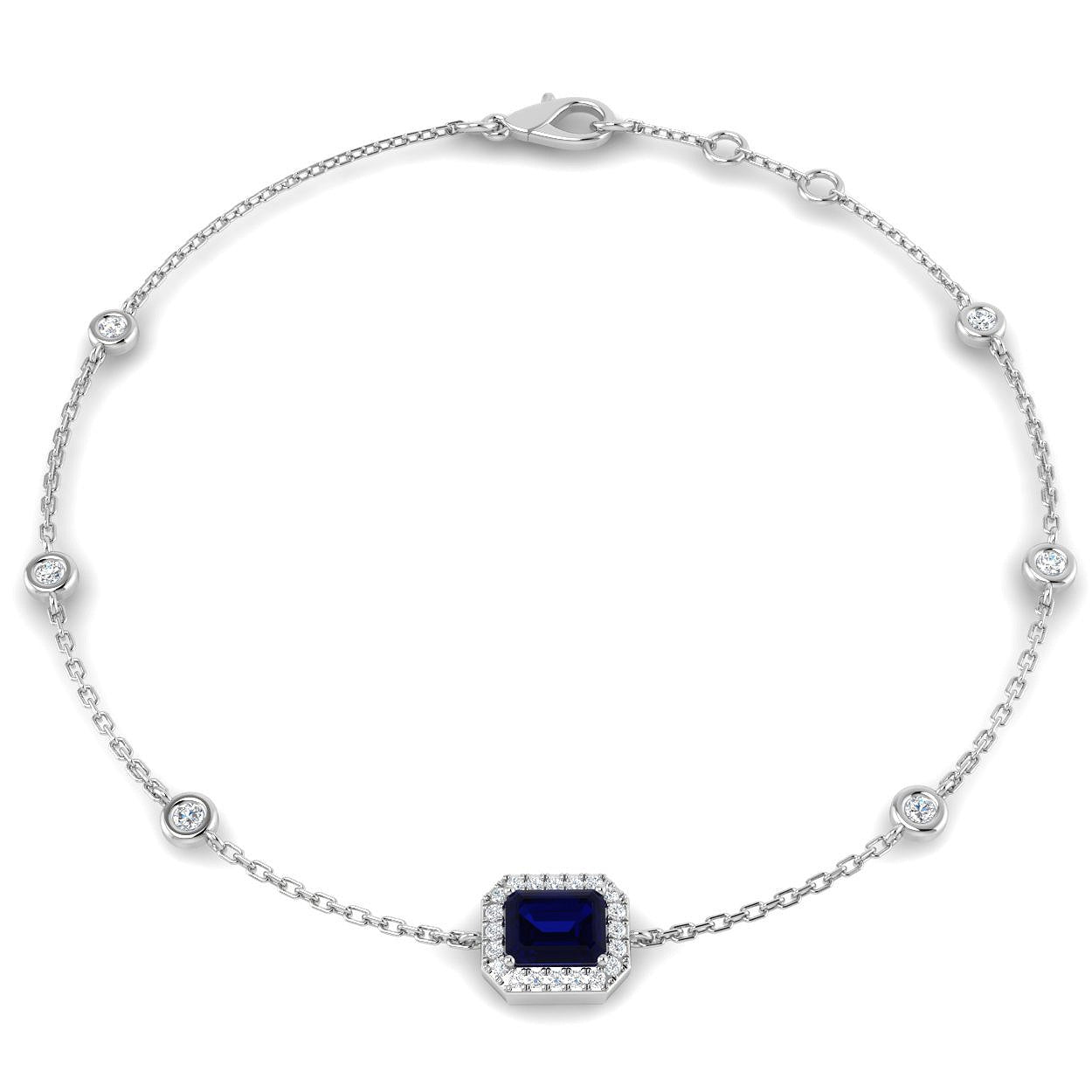 0.80Ct Emerald Blue Sapphire & Diamond Designer Bracelet 18k White Gold Ready To Ship