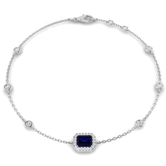 0.80Ct Emerald Blue Sapphire & Diamond Designer Bracelet 18k White Gold Ready To Ship