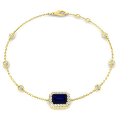 1.80Ct Emerald Blue Sapphire & Diamond Designer Bracelet 18k Yellow Gold Ready To Ship