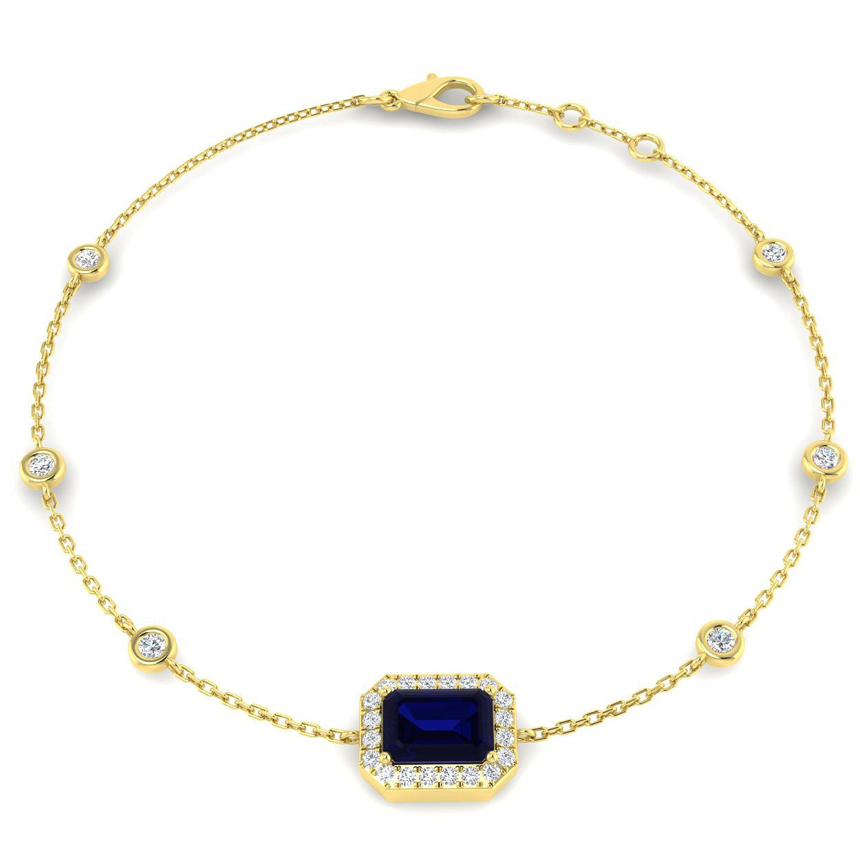 1.60Ct Emerald Blue Sapphire & Diamond Designer Bracelet 18k Yellow Gold Ready To Ship