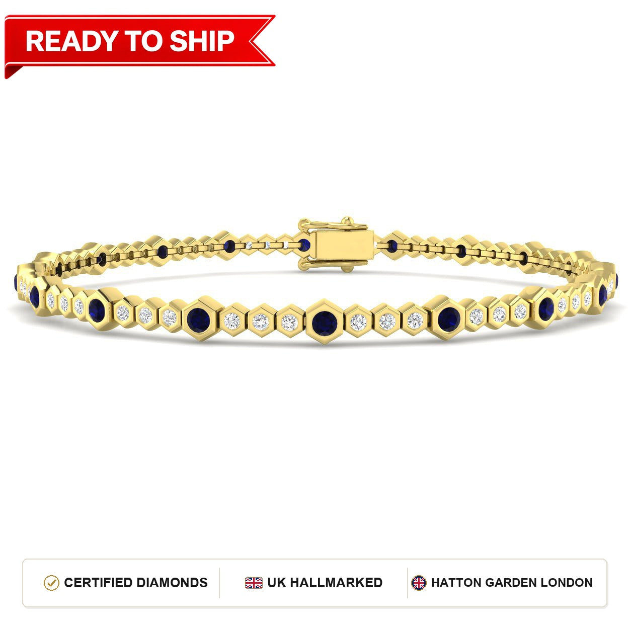 1.80Ct Round Blue Sapphire & Diamond Designer Bracelet 18k Yellow Gold