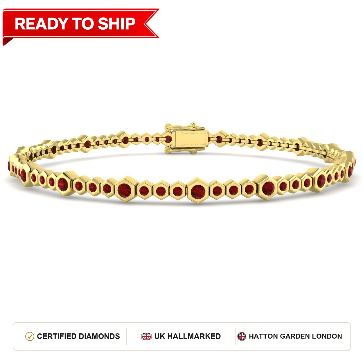 2.00Carat Round Ruby & Diamond Designer Bracelet 9k Yellow Gold