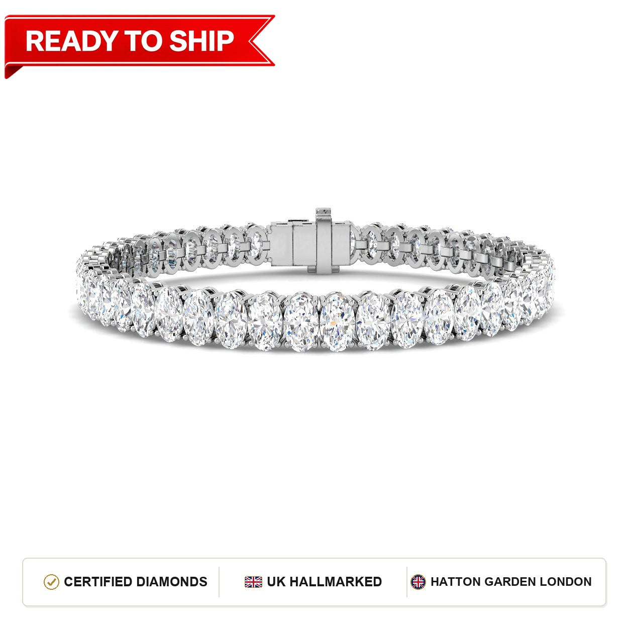 10.2 Carat Lab Grown Oval Diamond Tennis Bracelet 9k White Gold Ready To Ship