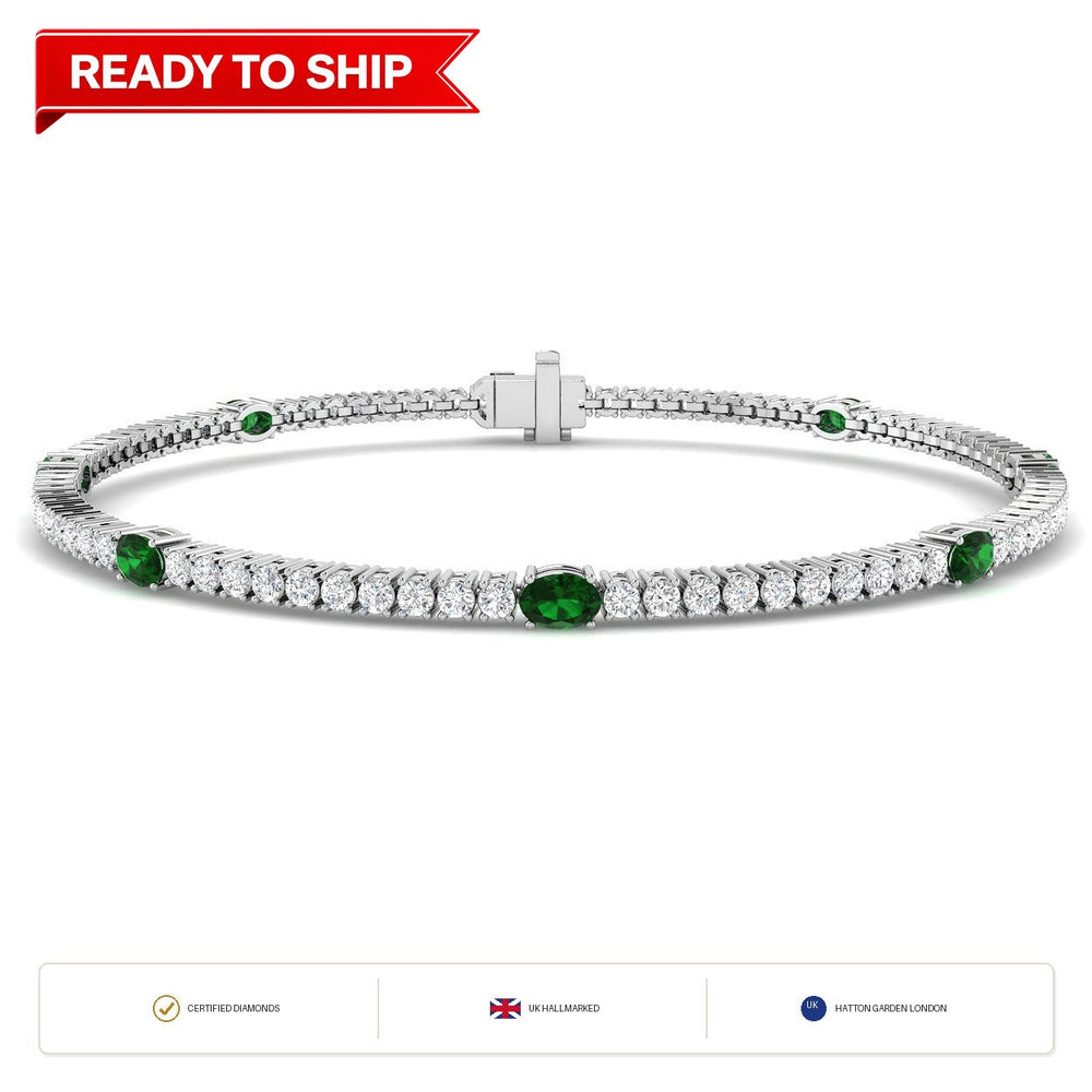 3.00Ct Oval Emerald & Diamond Designer Bracelet 9k White Gold