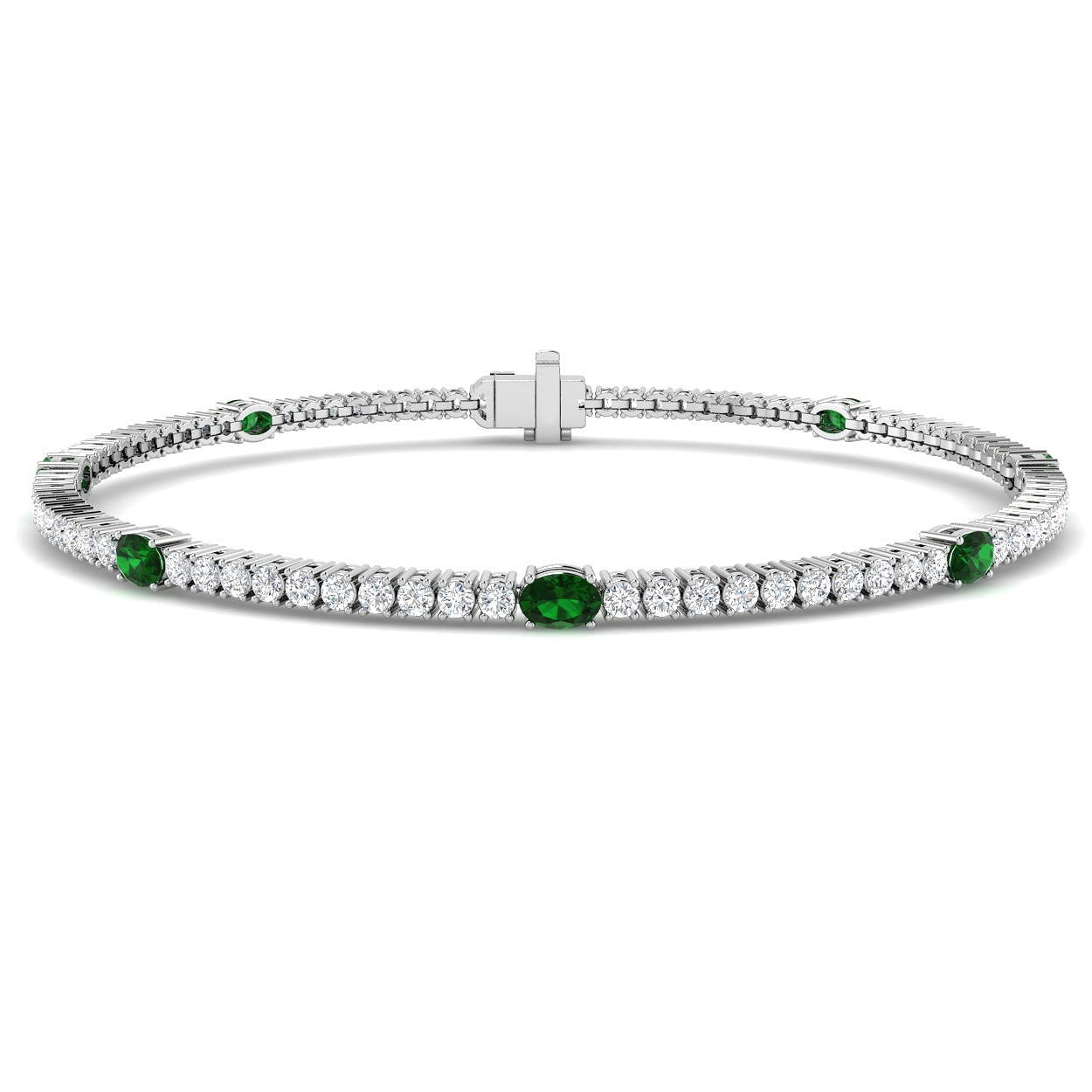 3.00Ct Oval Emerald & Diamond Designer Bracelet 9k White Gold Ready To Ship