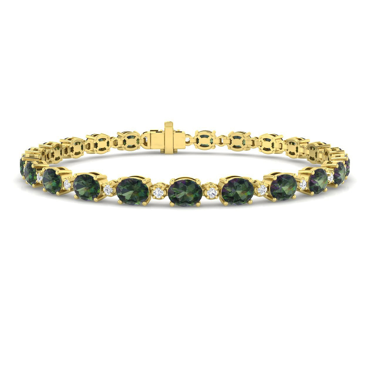 11.10Ct Oval Teal Sapphire & Diamond Designer Bracelet 9k Yellow Gold Ready To Ship