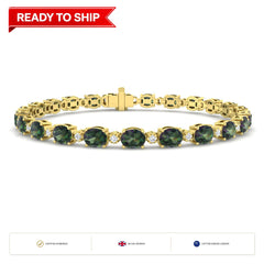 11.10Ct Oval Teal Sapphire & Diamond Designer Bracelet 9k Yellow Gold