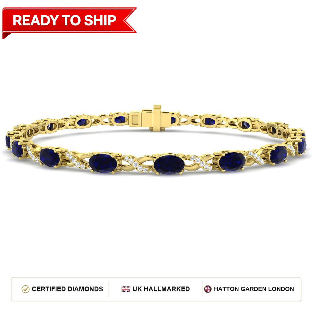 4.80Ct Oval Blue Sapphire & Diamond Designer Bracelet 9k Yellow Gold