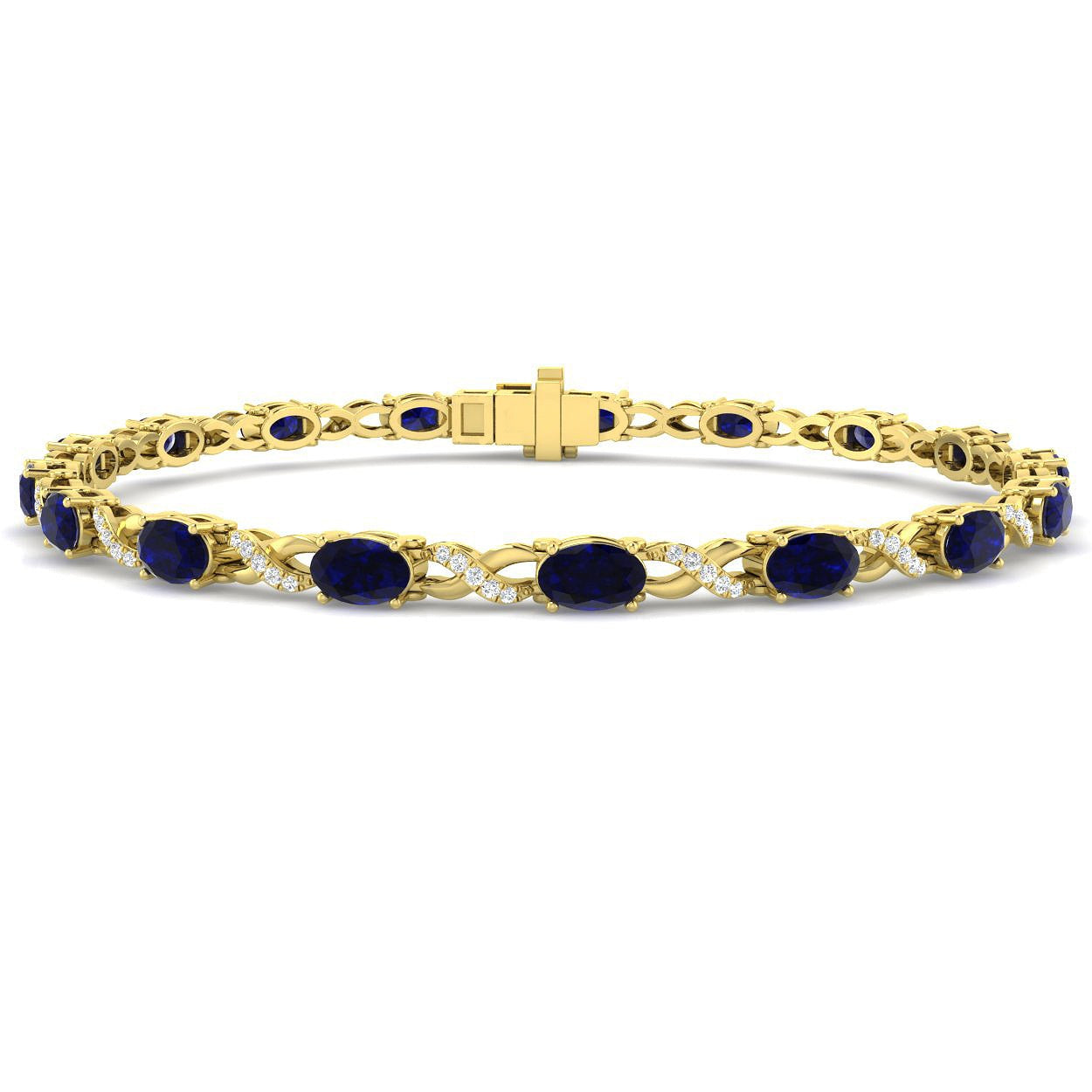 4.80Ct Oval Blue Sapphire & Diamond Designer Bracelet 9k Yellow Gold Ready To Ship