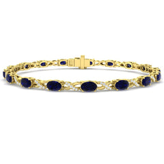 4.80Ct Oval Blue Sapphire & Diamond Designer Bracelet 9k Yellow Gold Ready To Ship