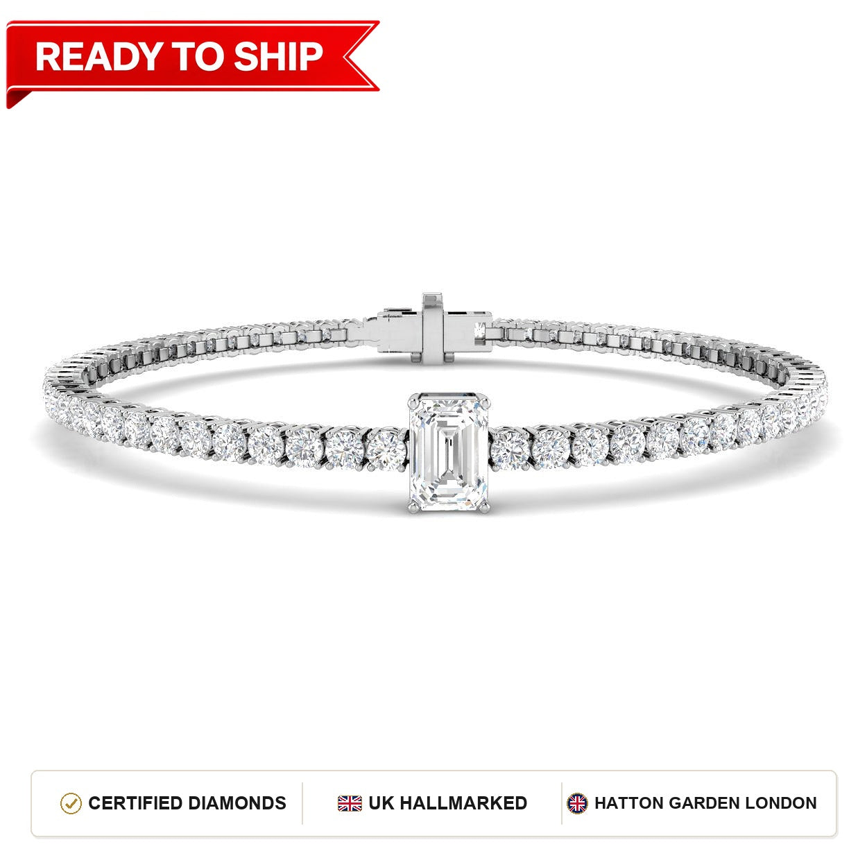 4.8 Carat Lab Grown Emerald Diamond Tennis Bracelet 9k White Gold Ready To Ship