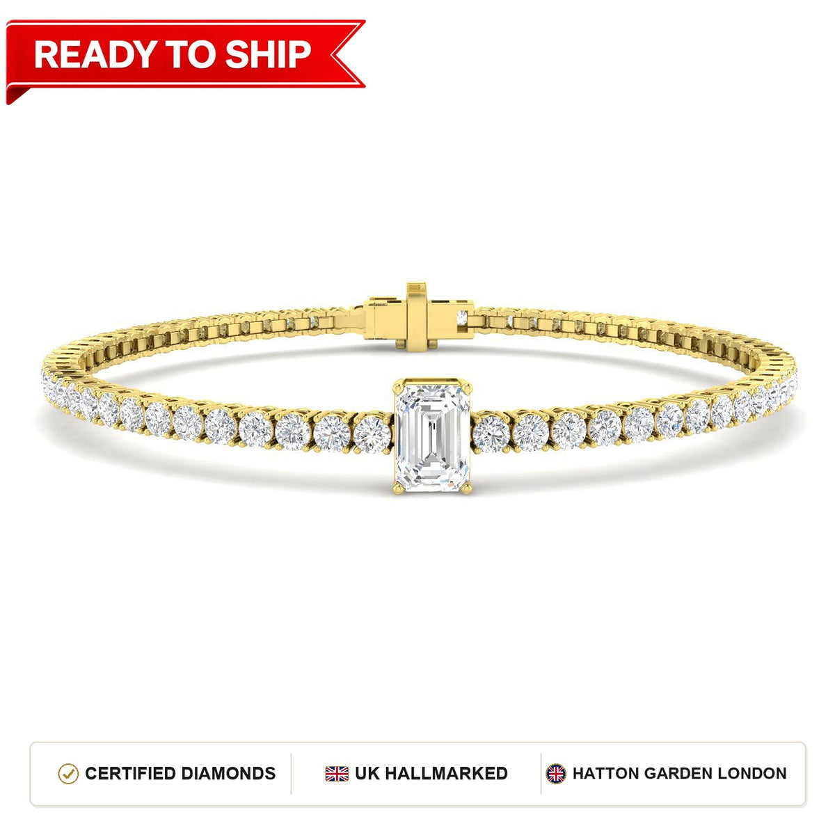 4.8 Carat Lab Grown Emerald Diamond Tennis Bracelet 9k Yellow Gold Ready To Ship