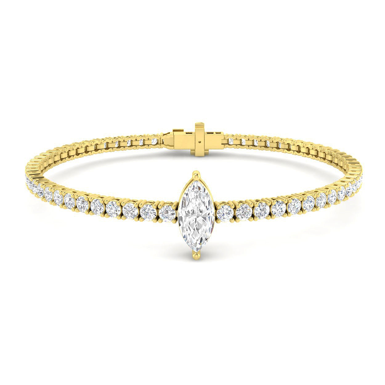 4.7 Carat Lab Grown Marquise Diamond Tennis Bracelet 9k Yellow Gold Ready To Ship