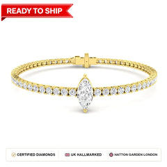 4.7 Carat Lab Grown Marquise Diamond Tennis Bracelet 9k Yellow Gold Ready To Ship