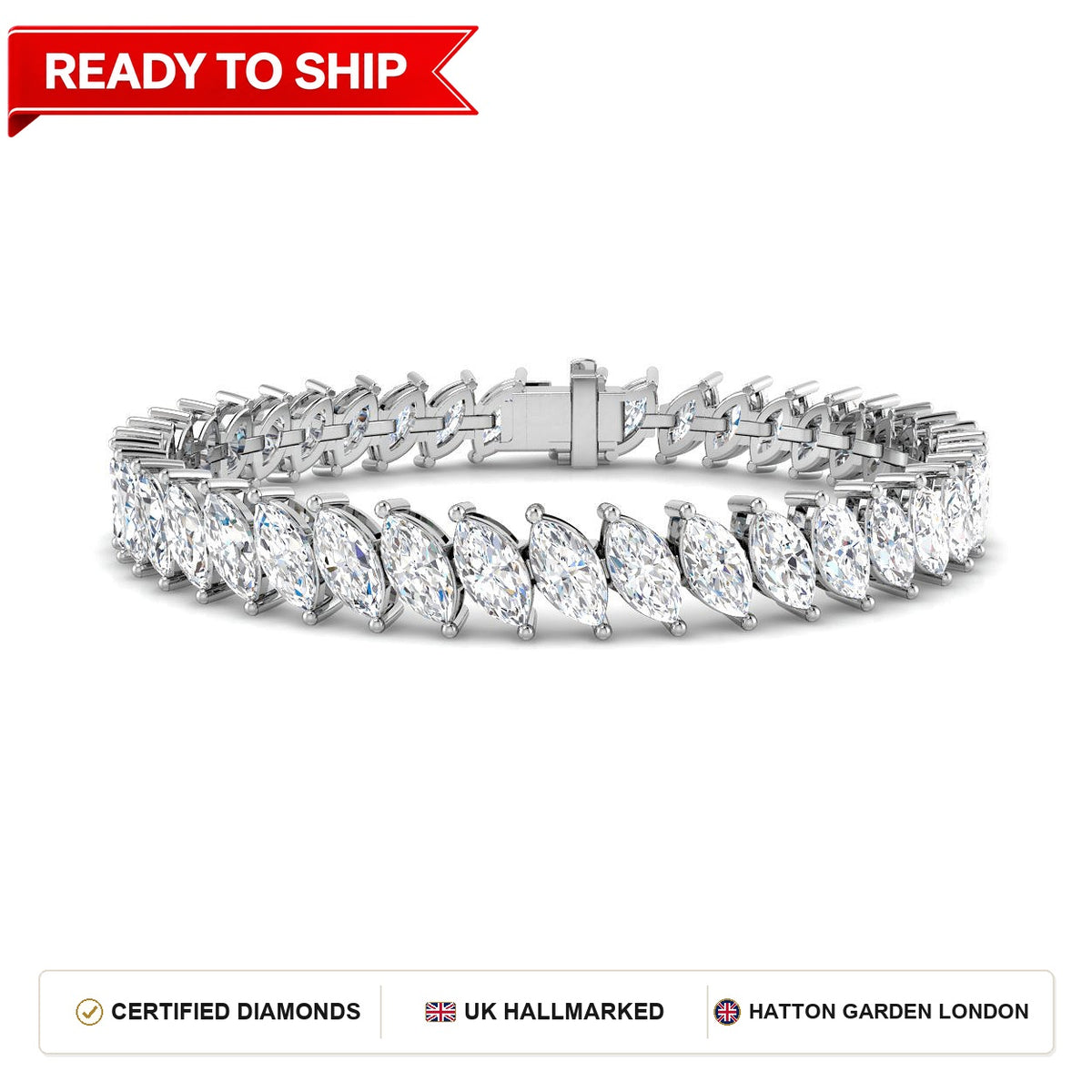 12.1 Carat Lab Grown Marquise Diamond Tennis Bracelet 9k White Gold Ready To Ship