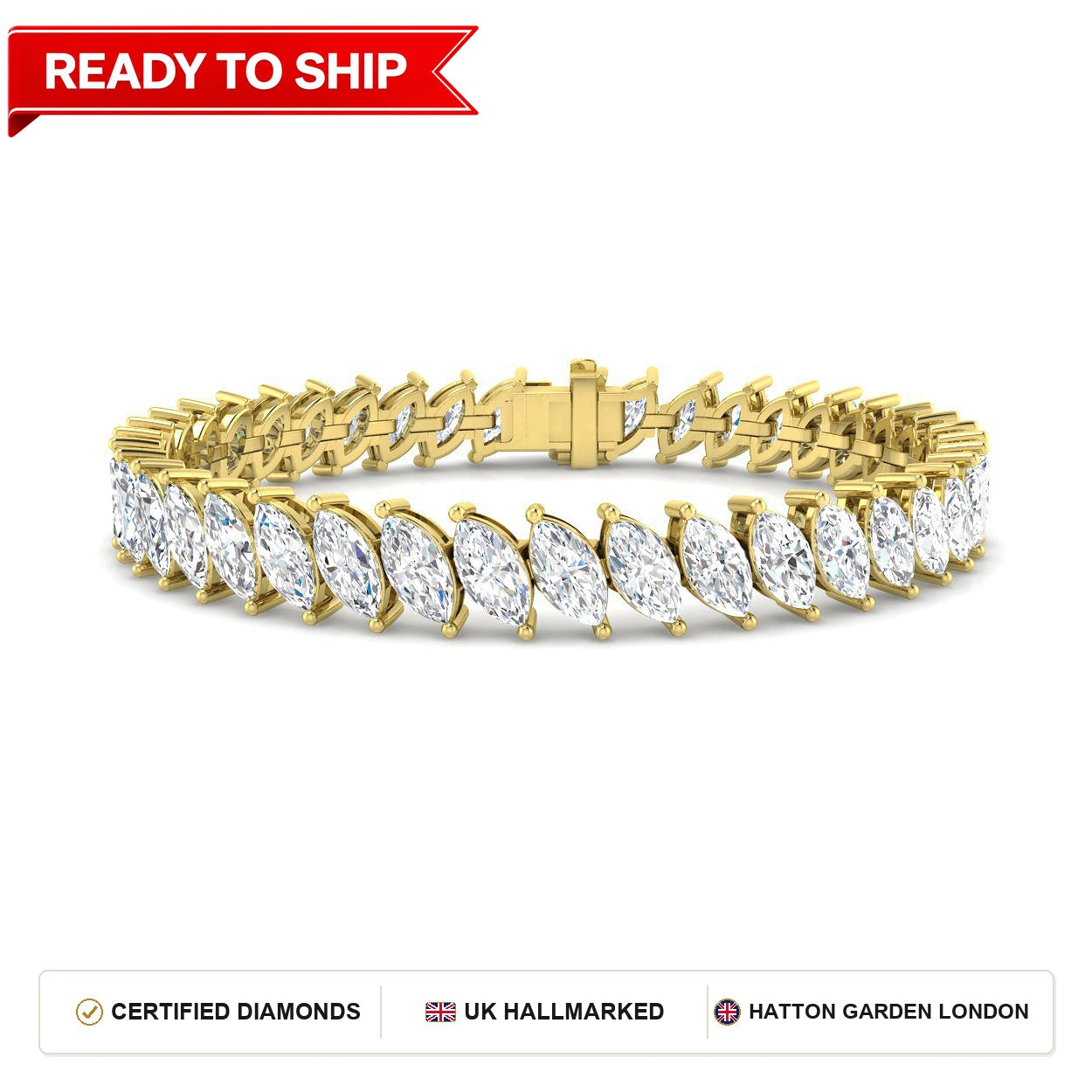 12.1 Carat Lab Grown Marquise Diamond Tennis Bracelet 9k Yellow Gold Ready To Ship