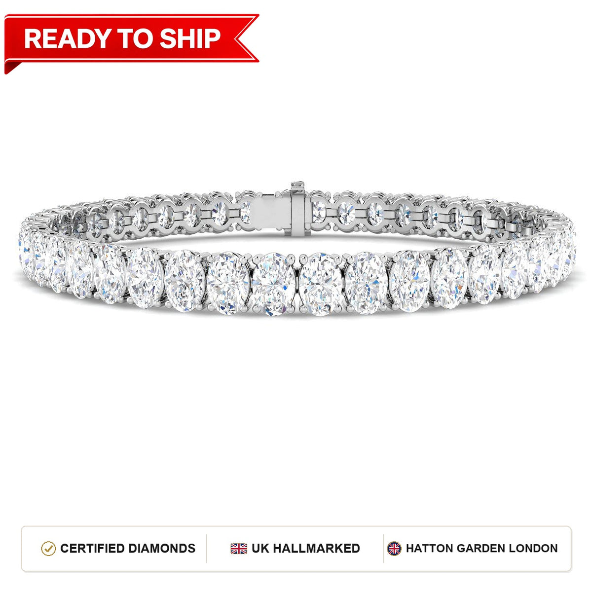 16.9 Carat Lab Grown Oval Diamond Tennis Bracelet 9k White Gold Ready To Ship