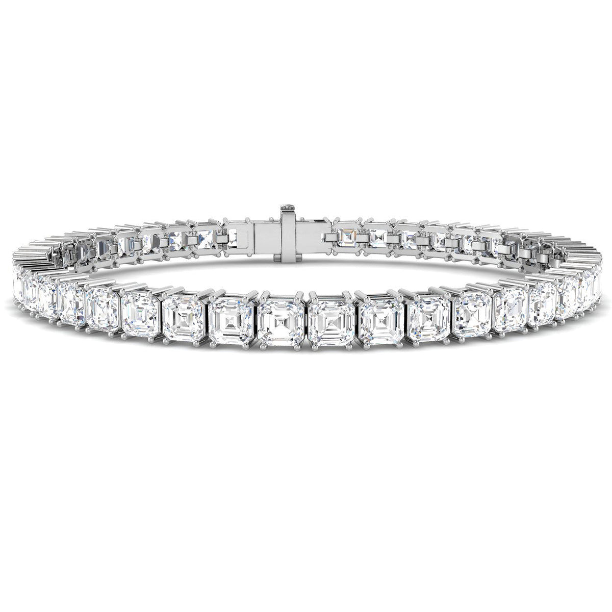 16.2 Carat Lab Grown Asscher Diamond Tennis Bracelet 9k White Gold Ready To Ship