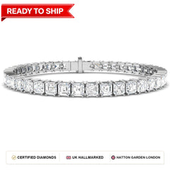 16.2 Carat Lab Grown Asscher Diamond Tennis Bracelet 9k White Gold Ready To Ship