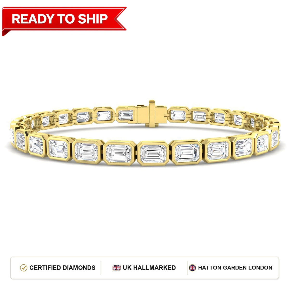 11.7 Carat Lab Grown Emerald Diamond Tennis Bracelet 9k Yellow Gold Ready To Ship