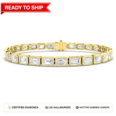 11.7 Carat Lab Grown Emerald Diamond Tennis Bracelet 9k Yellow Gold Ready To Ship