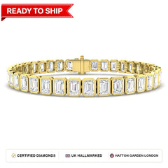 15.5 Carat Lab Grown Emerald Diamond Tennis Bracelet 9k Yellow Gold Ready To Ship