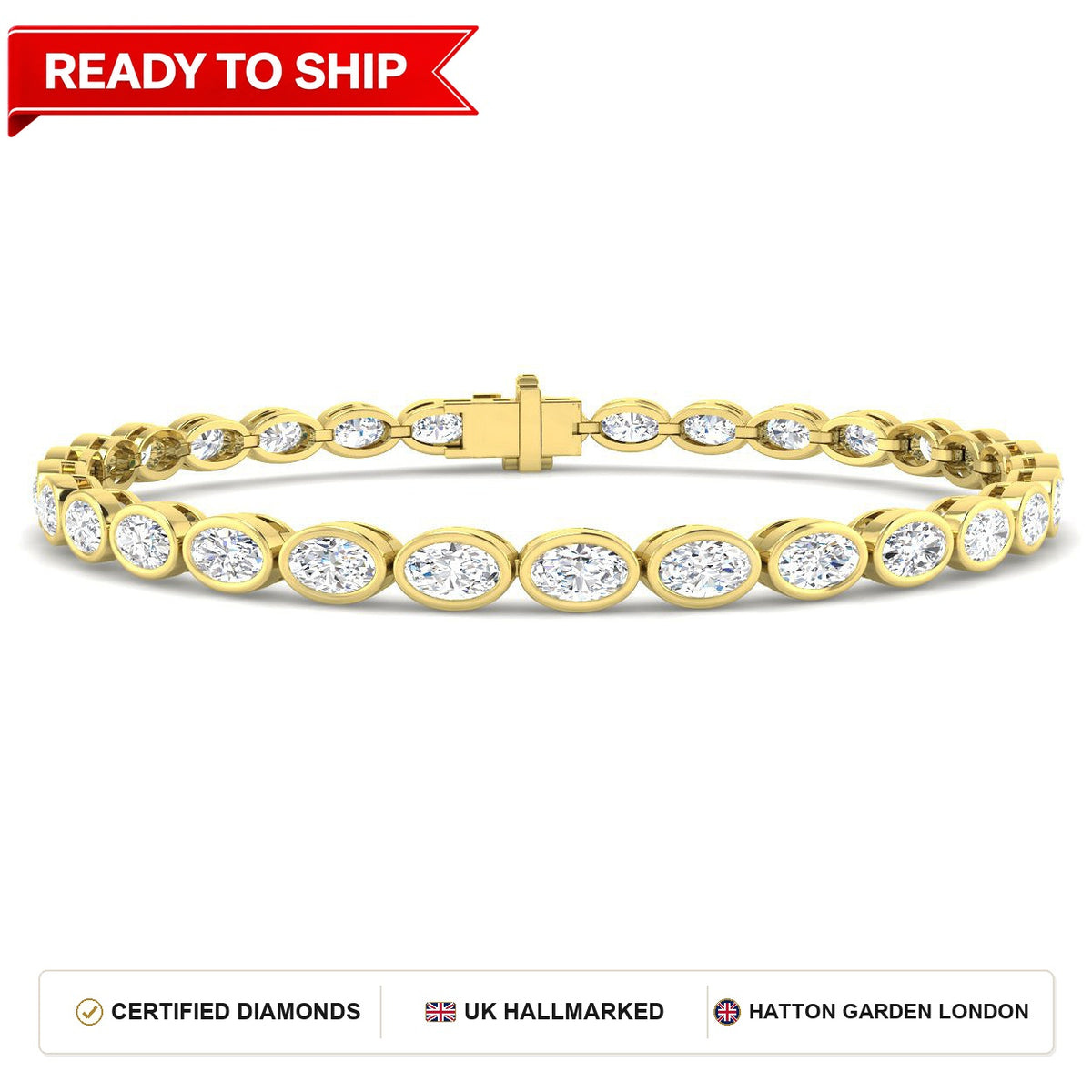 5.7 Carat Lab Grown Oval Diamond Tennis Bracelet 9k Yellow Gold Ready To Ship