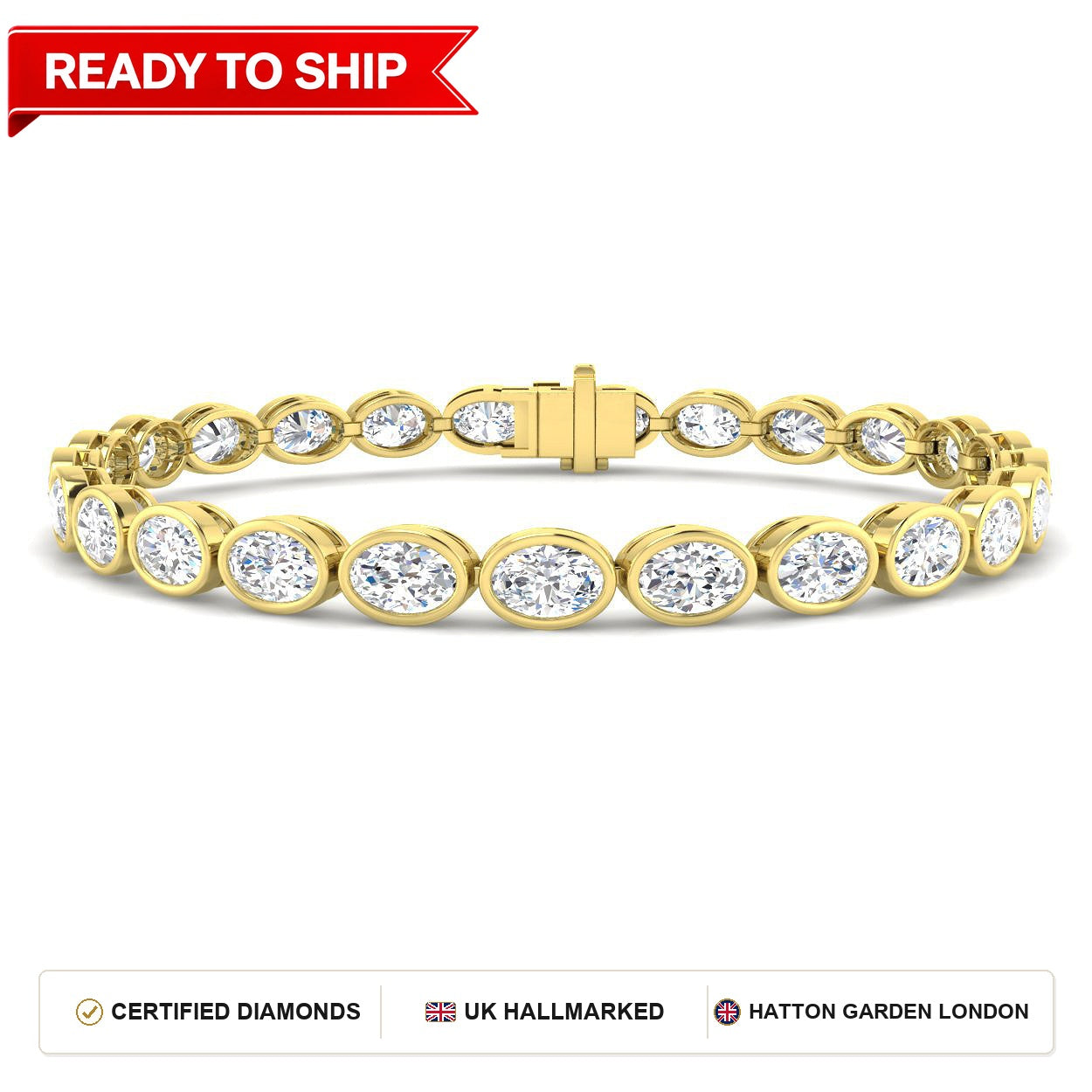 9.9 Carat Lab Grown Oval Diamond Tennis Bracelet 9k Yellow Gold Ready To Ship