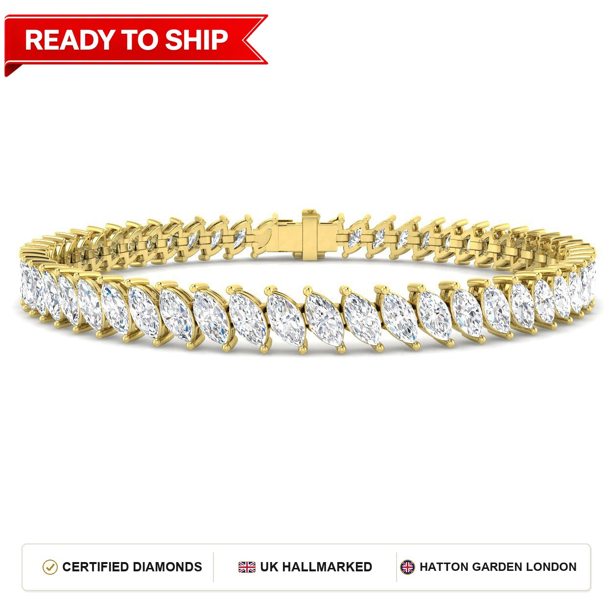 8.7 Carat Lab Grown Marquise Diamond Tennis Bracelet 9k Yellow Gold Ready To Ship