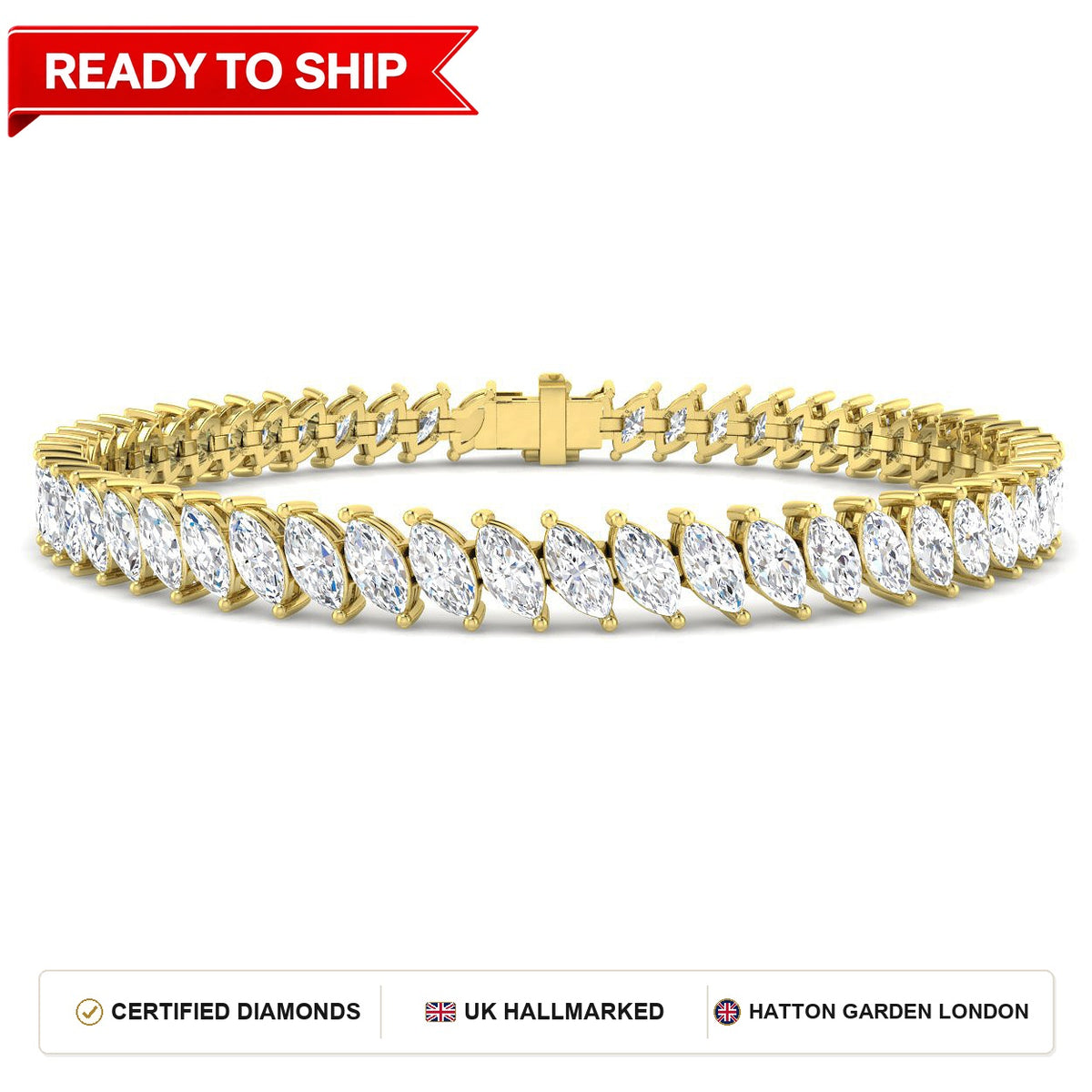8.7 Carat Lab Grown Marquise Diamond Tennis Bracelet 9k Yellow Gold Ready To Ship