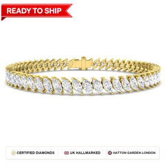 8.7 Carat Lab Grown Marquise Diamond Tennis Bracelet 9k Yellow Gold Ready To Ship