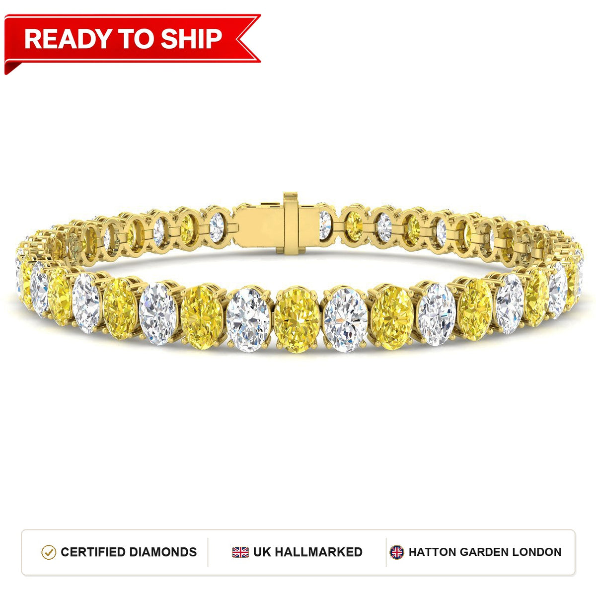 19.4 Carat Lab Grown Oval Diamond Tennis Bracelet 9k Yellow Gold Ready To Ship