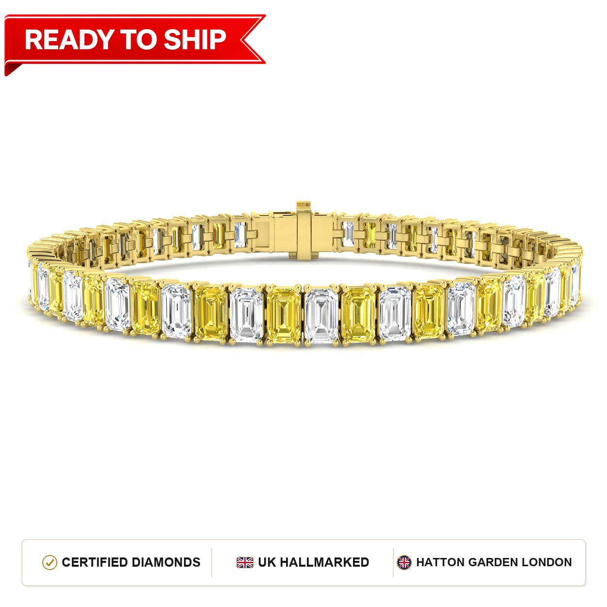 17.4 Carat Lab Grown Emerald Diamond Tennis Bracelet 9k Yellow Gold Ready To Ship