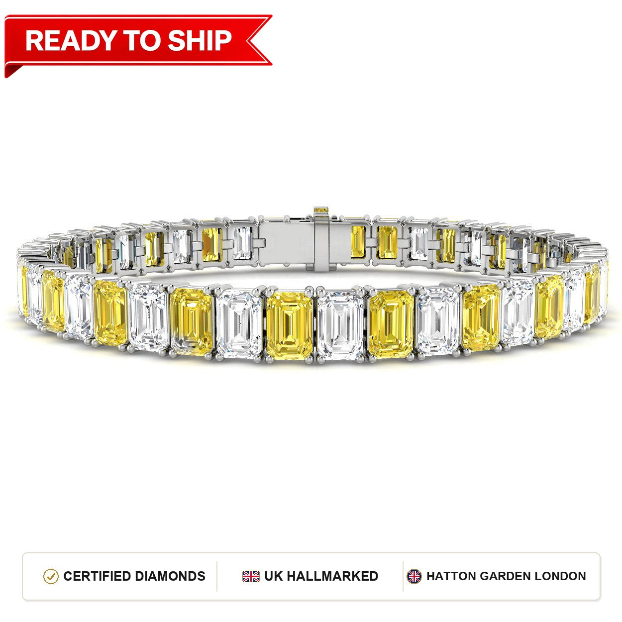 28.2 Carat Lab Grown Emerald Diamond Tennis Bracelet 9k White Gold Ready To Ship