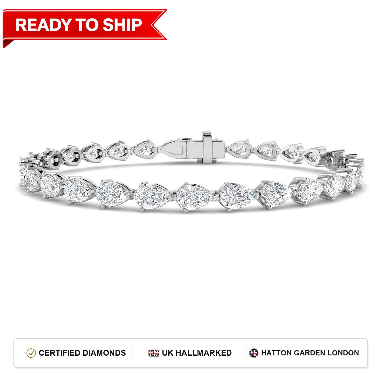 7.6 Carat Lab Grown Pear Diamond Tennis Bracelet 9k White Gold Ready To Ship
