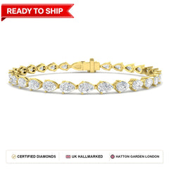 7.6 Carat Lab Grown Pear Diamond Tennis Bracelet 9k Yellow Gold Ready To Ship