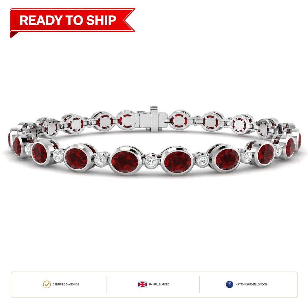 8.70Ct Oval Ruby & Diamond Designer Bracelet 9k White Gold