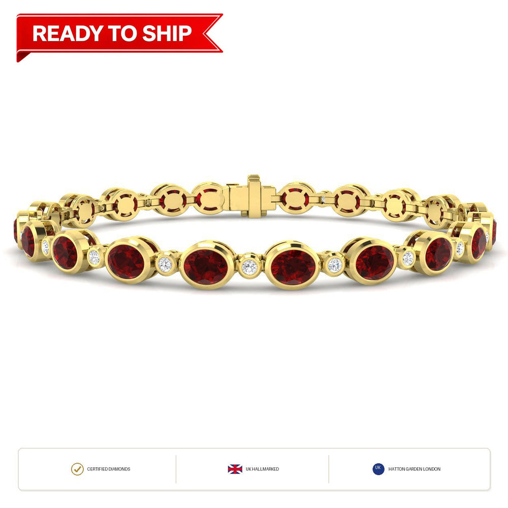 8.70Ct Oval Ruby & Diamond Designer Bracelet 9k Yellow Gold