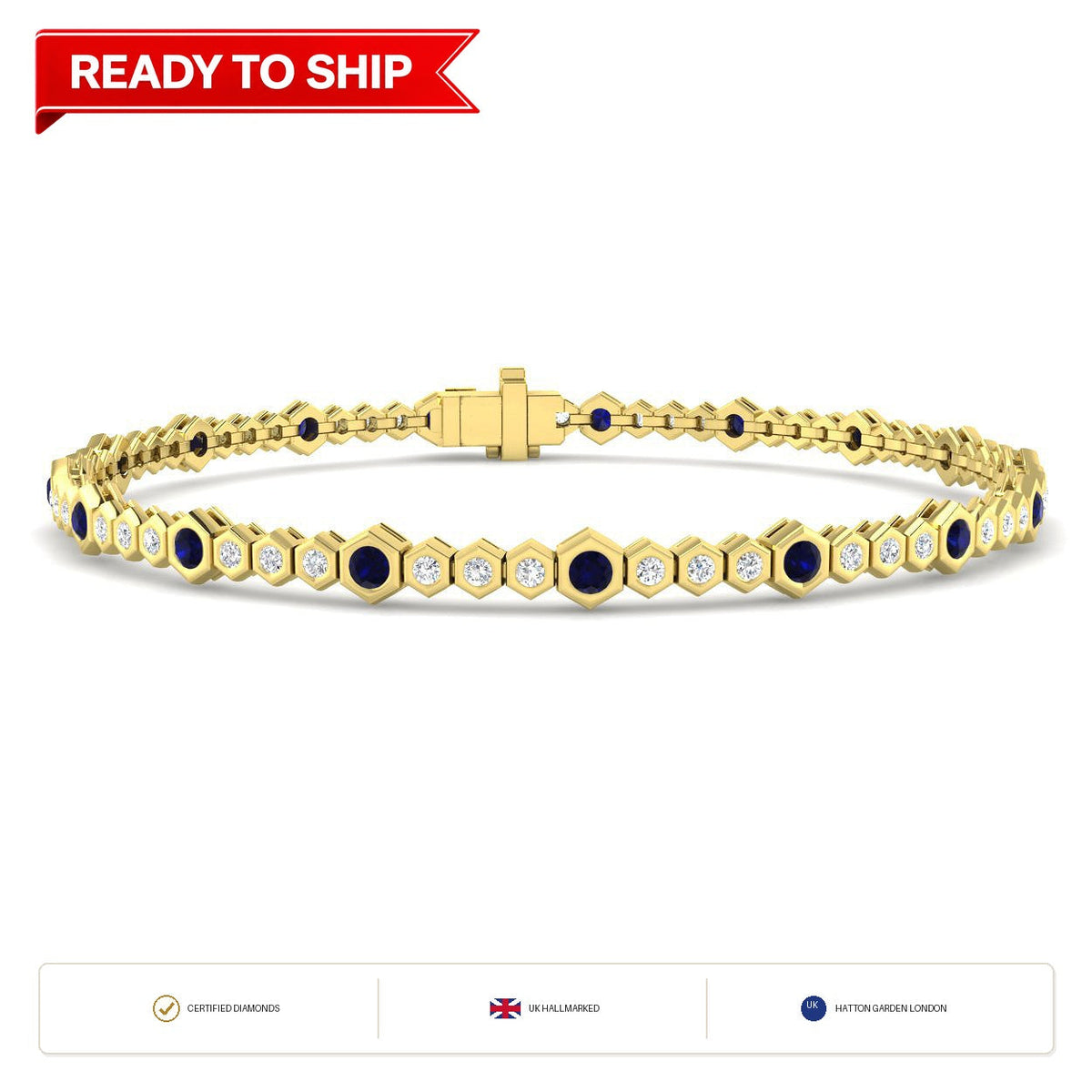 1.80Ct Round Blue Sapphire & Diamond Designer Bracelet 9k Yellow Gold