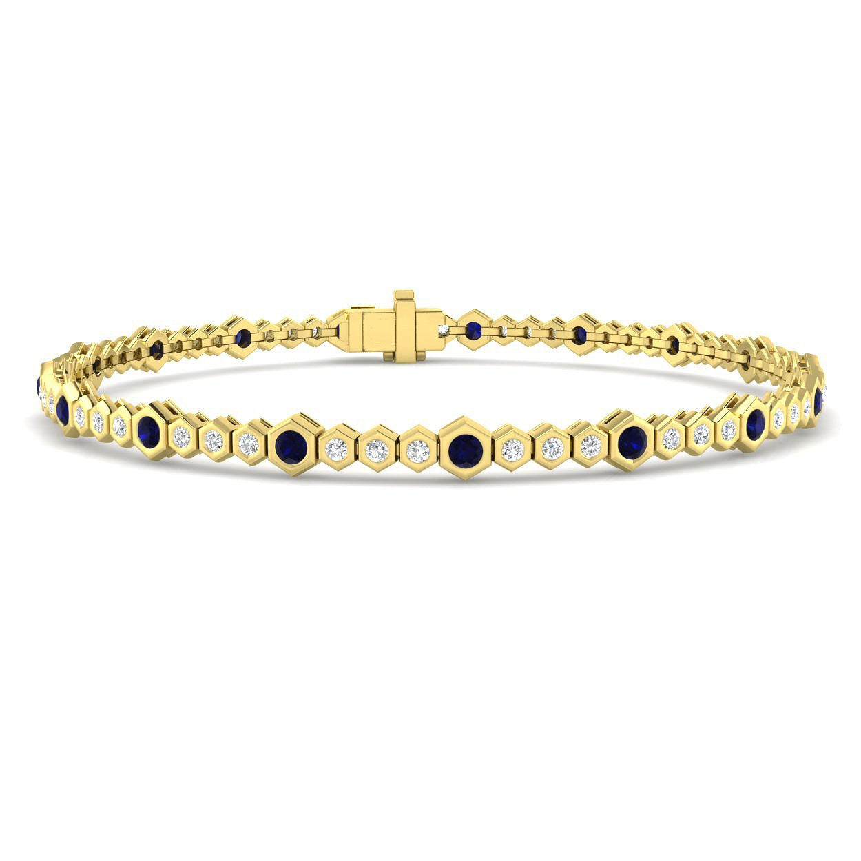 1.80Ct Round Blue Sapphire & Diamond Designer Bracelet 9k Yellow Gold Ready To Ship