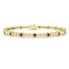 1.70Ct Round Ruby & Diamond Designer Bracelet 9k Yellow Gold Ready To Ship