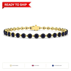 3.00Carat Round Blue Sapphire & Diamond Designer Bracelet 9k Yellow Gold