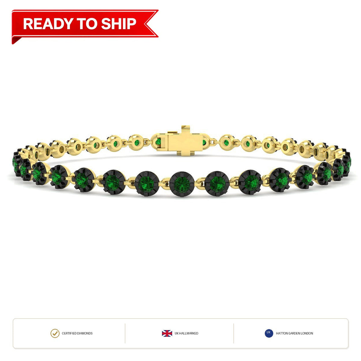 1.90Carat Round Emerald & Diamond Designer Bracelet 9k Yellow Gold
